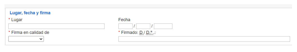 lugar fecha y firma de presentacion