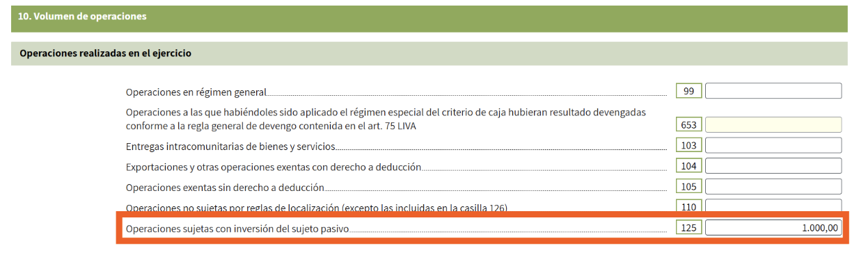 operaciones sujetas con inversión del sujeto pasivo 125