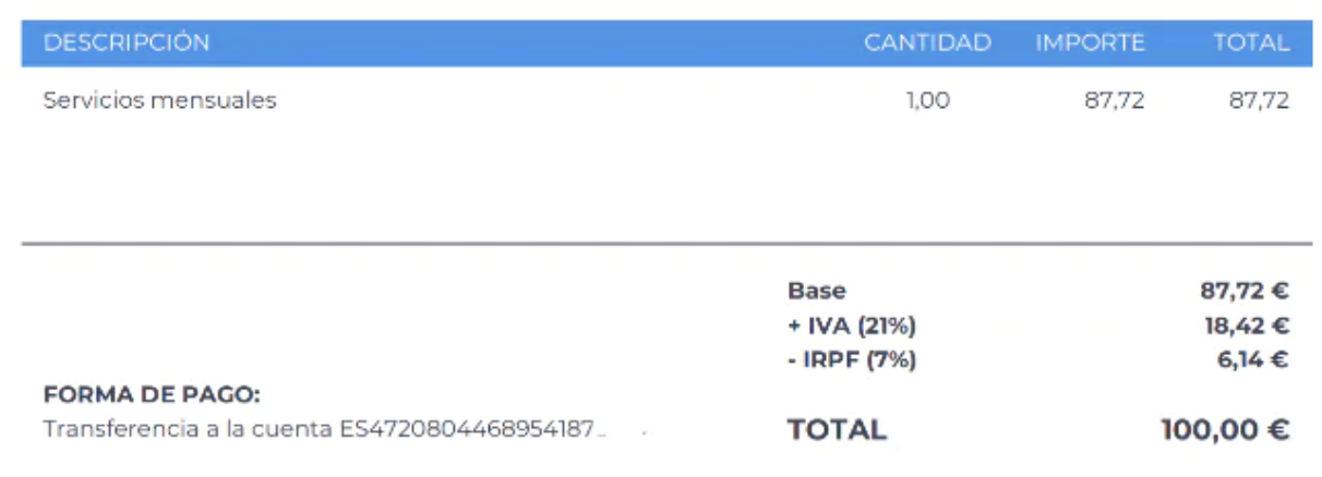 ejemplo de factura con la base imponible