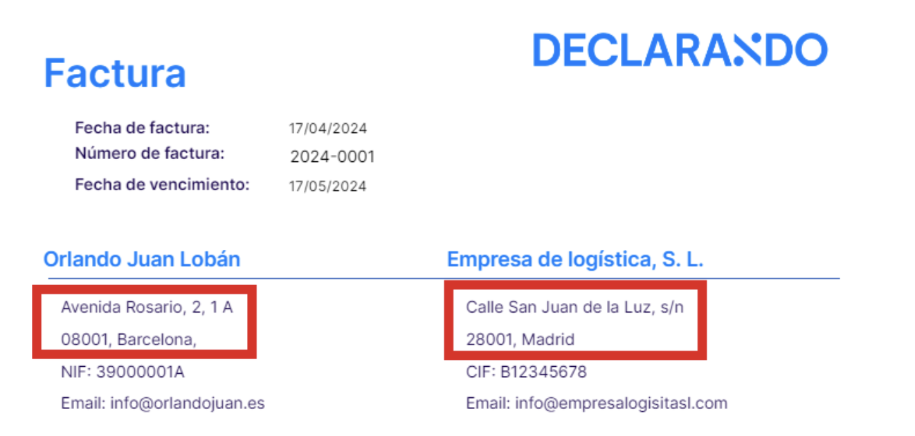 ejemplo de direccion de facturacion glosario