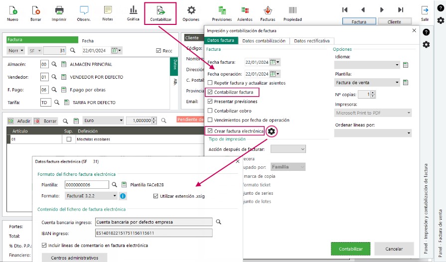 Detalle del programa de facturación Sage50