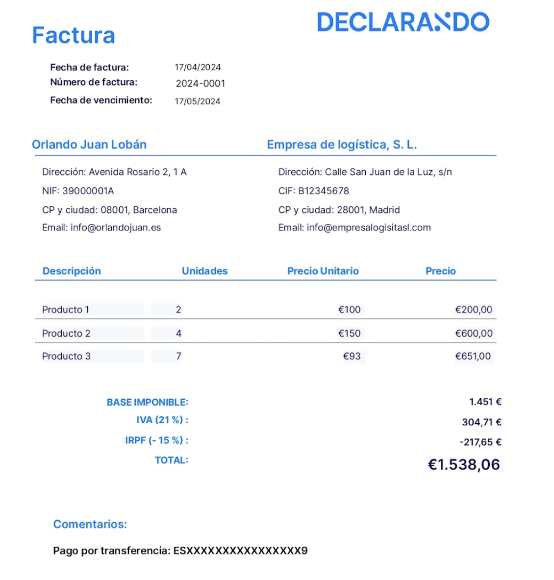 ejemplo factura electrónica