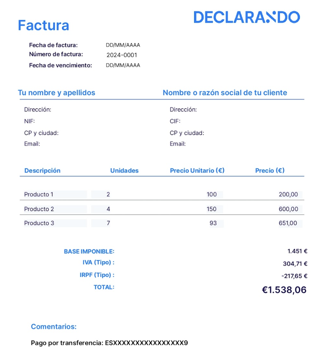 ejemplo modelo factura