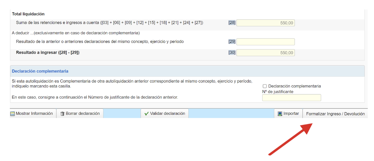 Seleccionar Ingreso o Devolución modelo 111