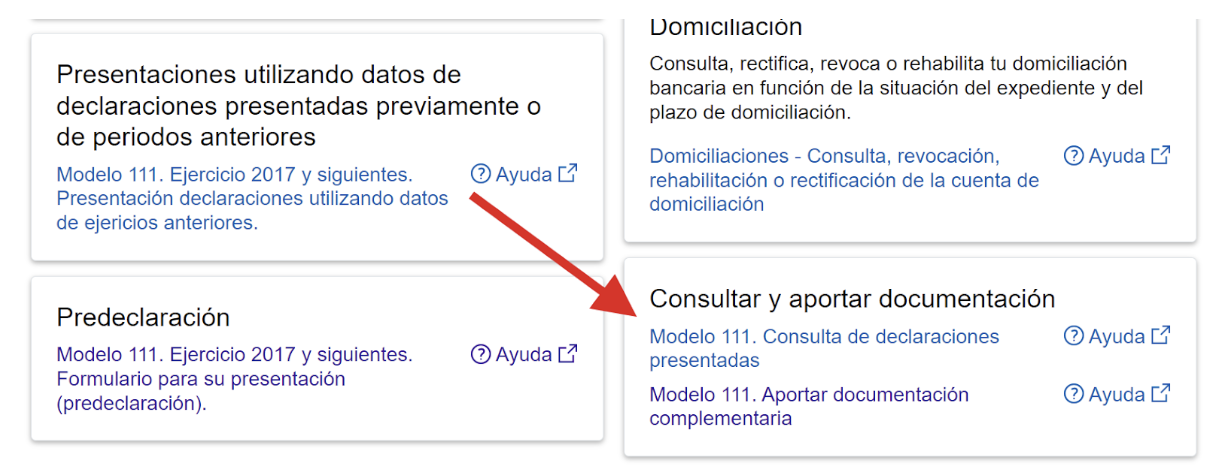 consultar y aportar documentación modelo 1111