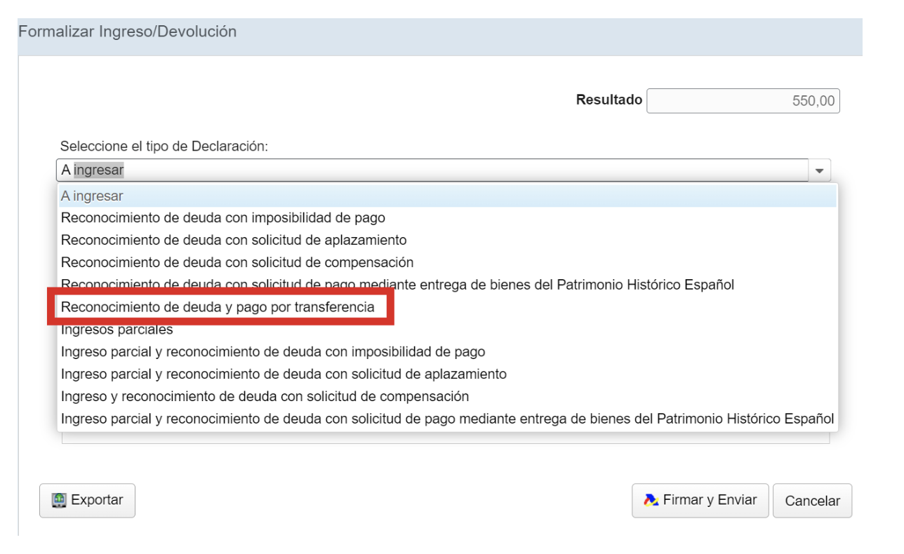 reconocimiento de deuda y pago por transferencia