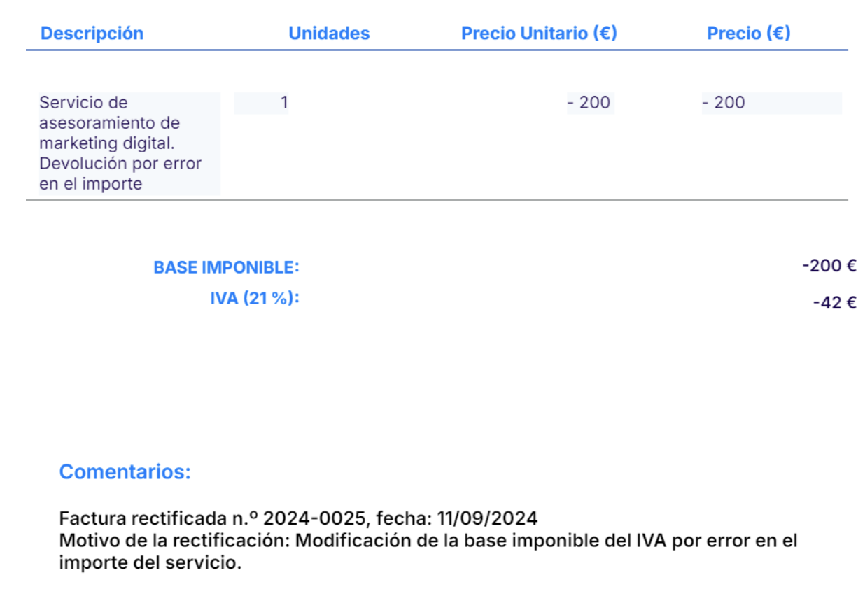 factura rectificativa por diferencias