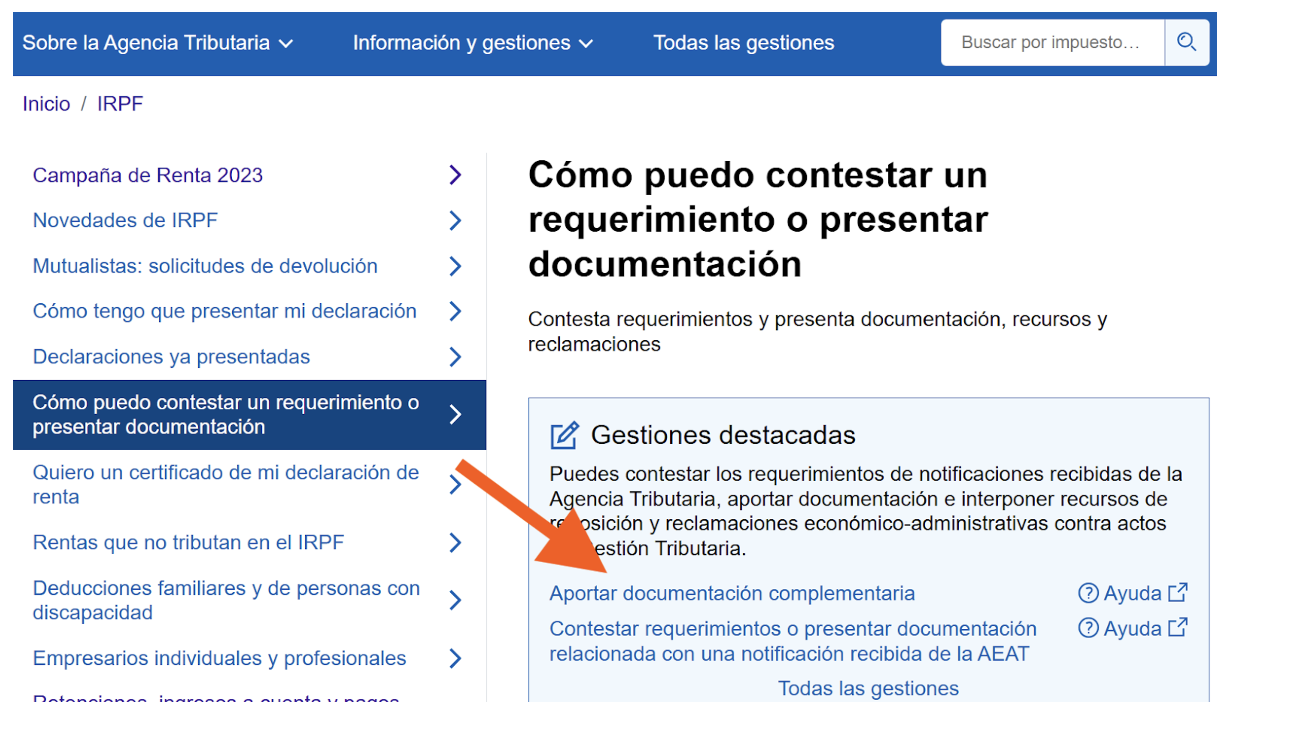 aportar documentacion complementaria notificaciones hacienda