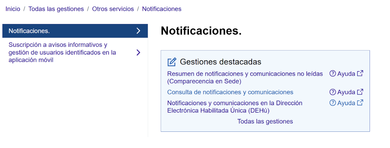 gestiones destacadas notificaciones hacienda