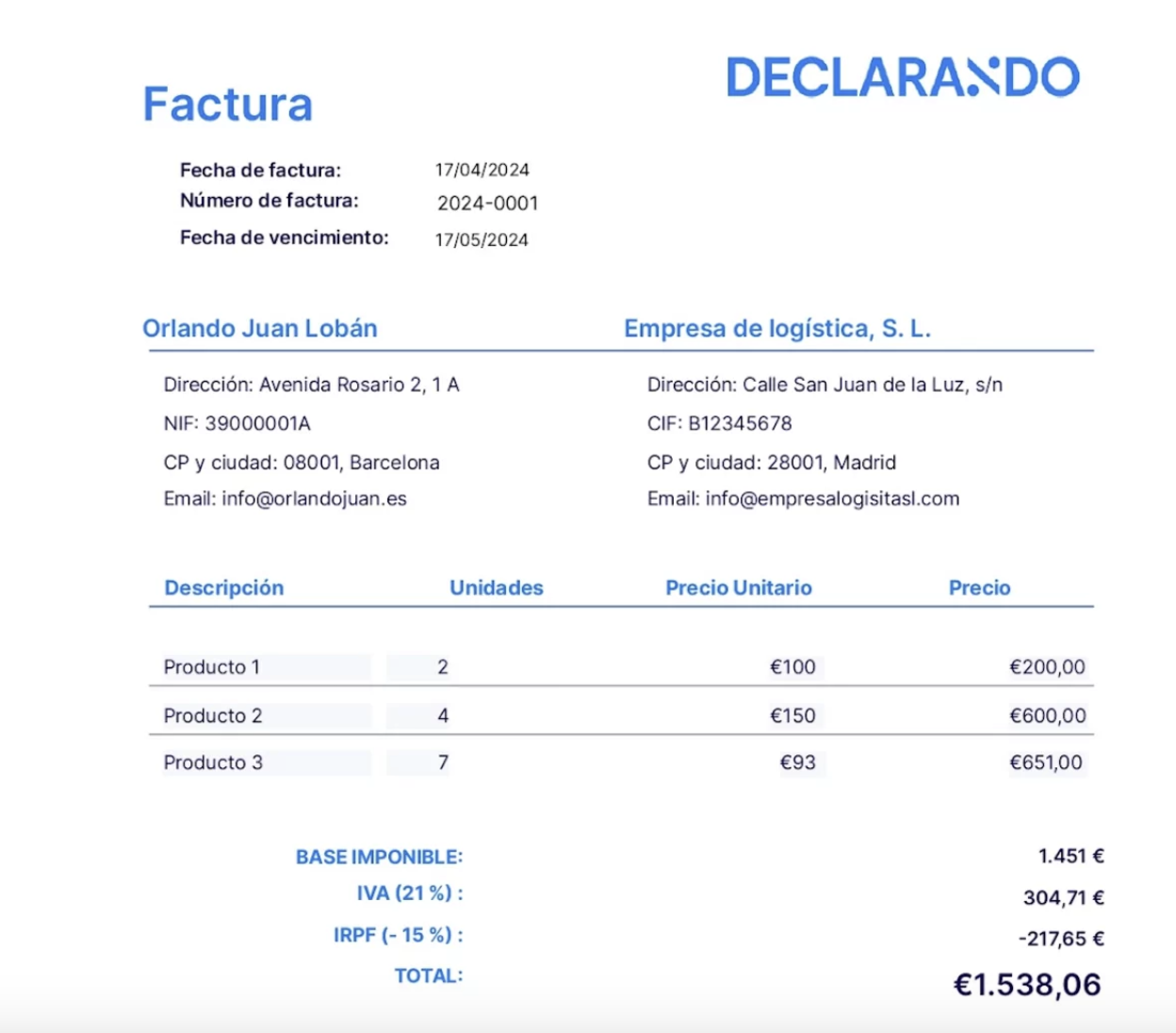 Ejemplo de factura electrónica en PDF