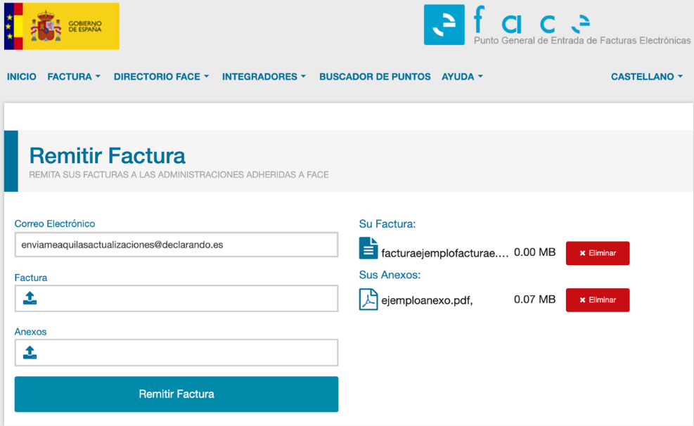 FACe valida la factura cuando está en formato electrónico válido (facturae)