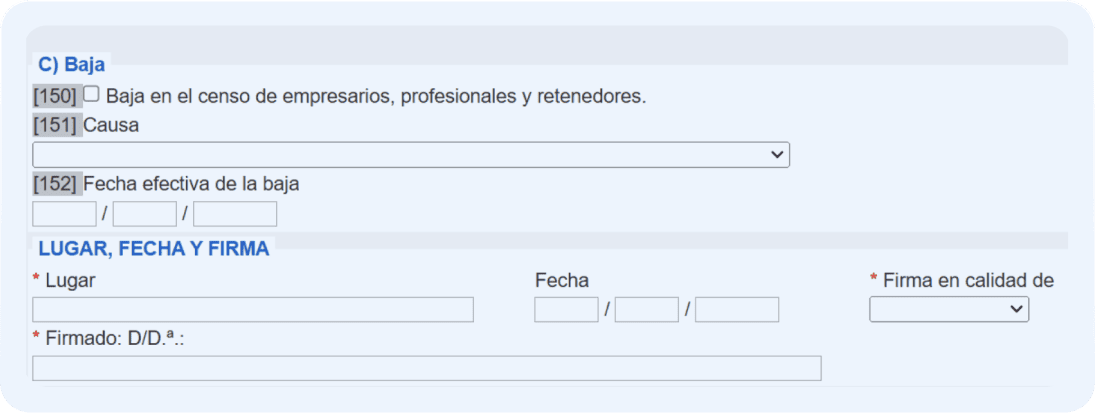 Detalle de cómo rellenar el modelo 036, página 1