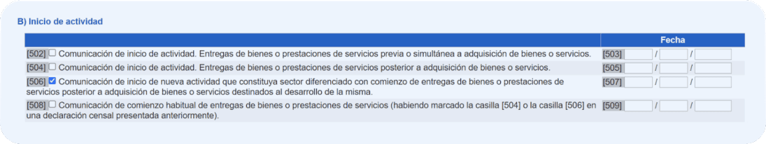 Cómo rellenar el modelo 036, casilla 506