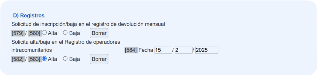 Cómo rellenar el modelo 036: casilla 582