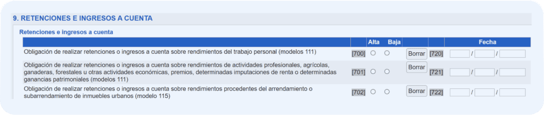 Cómo rellenar el modelo 036: casilla 722