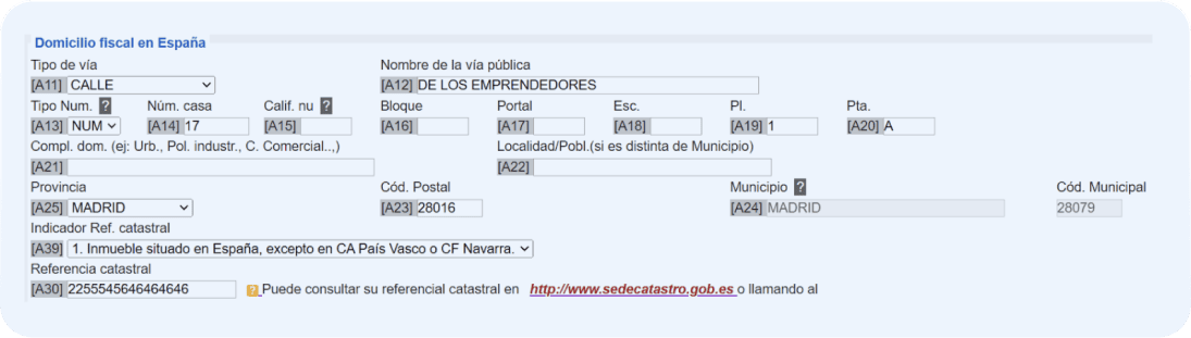 Detalle de cómo rellenar el modelo 036, casilla a30.