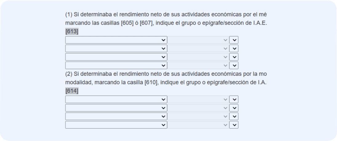 Cómo rellenar el modelo 036: casillas 613 y 614