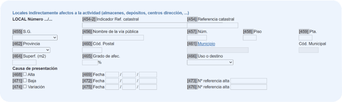 Detalle de cómo rellenar el modelo 036: locales indirectamente afectos a la actividad