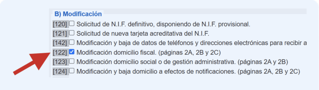 Cómo rellenar el modelo 036, detalle de la casilla 122 