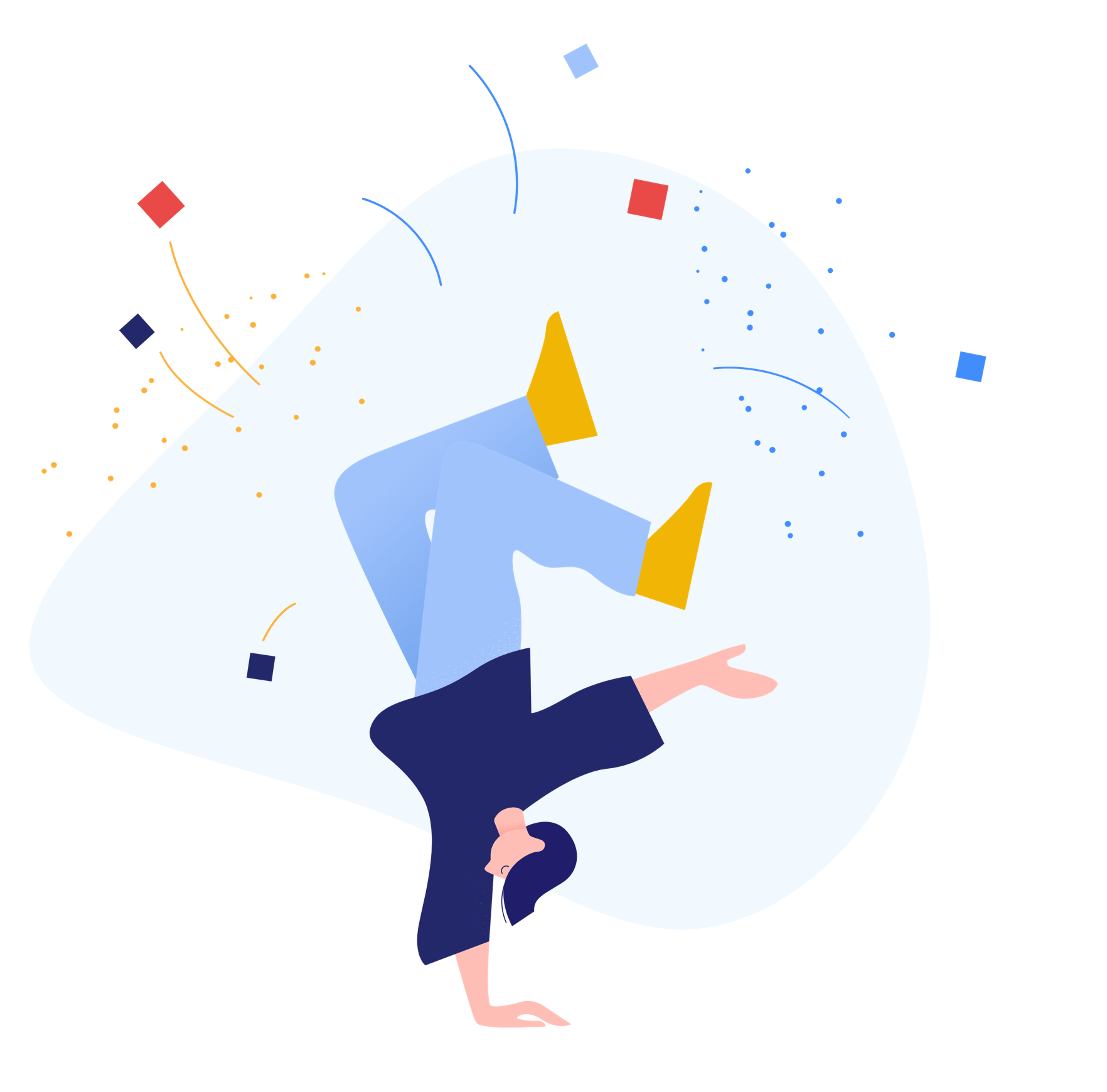 Ilustración de un chico bailando ya que esta está feliz de generar su alta de autónomo con Declarando.