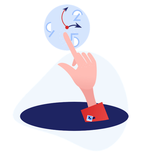 Ilustración de una mano señalando un reloj simbolizado que hay menos de 48 horas para presentar el modelo 036