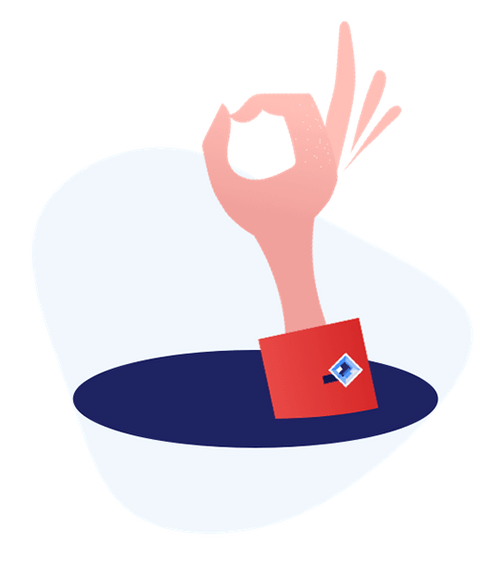 Ilustración de una mano haciendo el símbolo de OK, simbolizando que con Declarando tiene gratis la creación de una página web para empezar a vender desde ya.