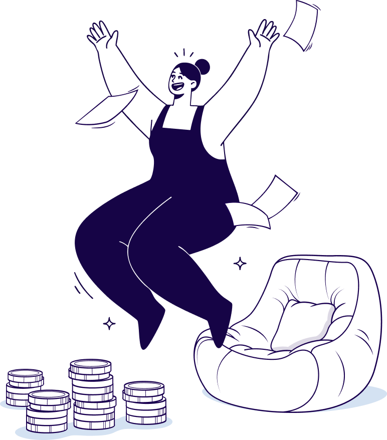 Mujer celebra feliz en casa su alta de autónomo gratis y el ahorro fiscal logrado con Declarando.