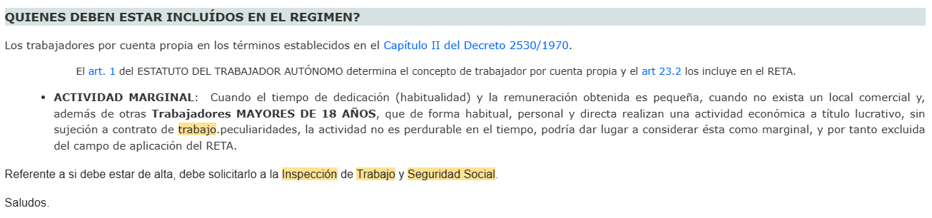 Respuesta de la Seguridad Social a la pregunta de si es obligatorio el alta de autónomo cuando los ingresos no superan el SMI.