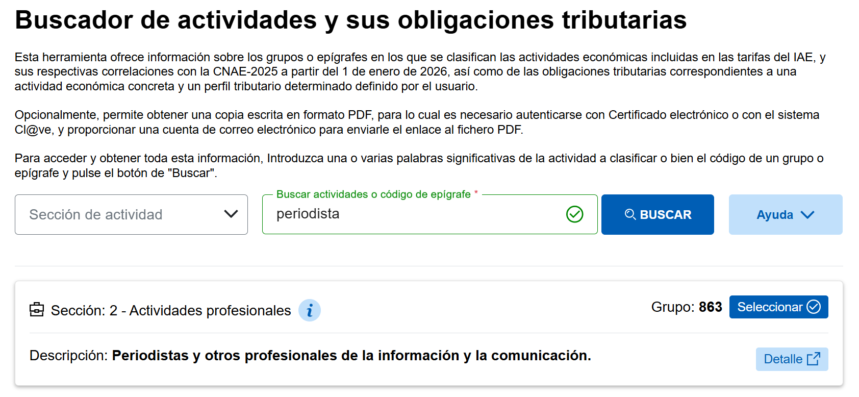 Buscador de epígrafe de IAE para darte de alta en Hacienda.