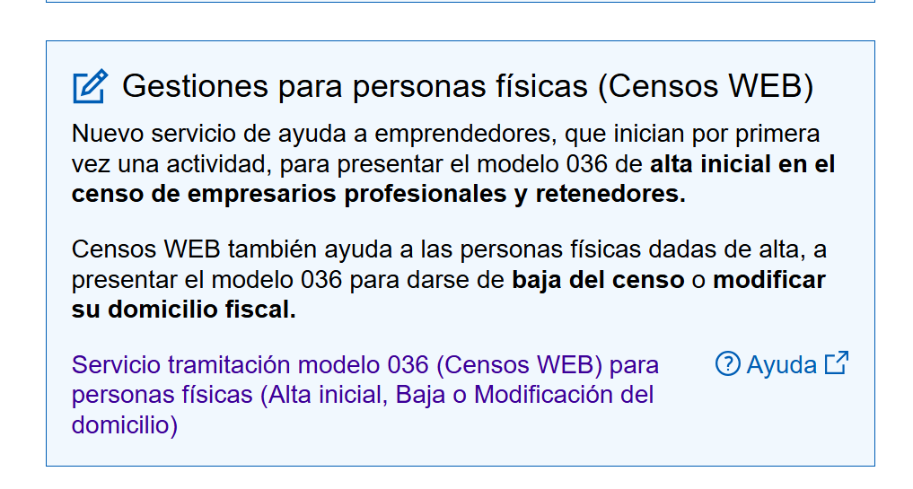 Modelo 036 simplificado (Censos WEB) para el alta en el IAE de Hacienda.