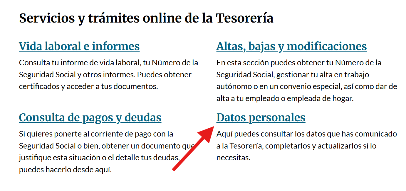 En Importass, clica en Datos personales para recibir notificaciones sobre la regularizaciones de cuotas de autónomos.