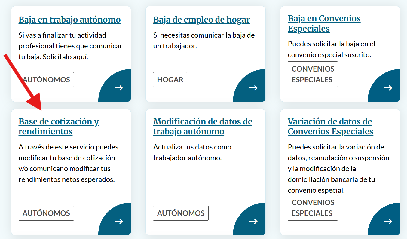 Opción de cambio de bases de cotización de autónomos en Importass.